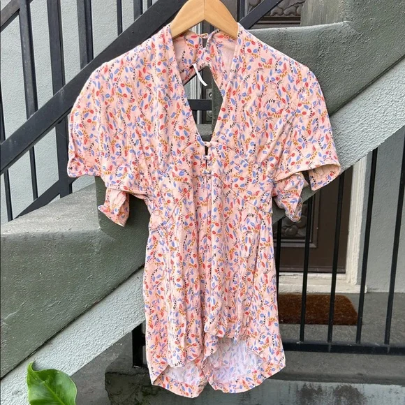 Free People Meet Virginia Floral Romper Size 4 Vacation Spring Resort Boho - Picture 2 of 5